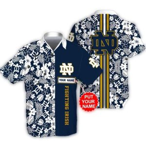 Personalized Floral Stripe Notre Dame Fighting Irish Hawaiian Shirt