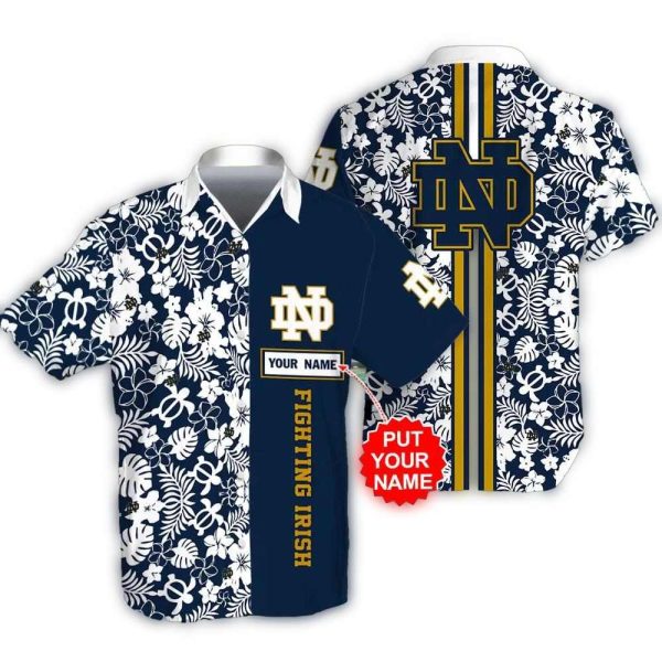 Personalized Floral Stripe Notre Dame Fighting Irish Hawaiian Shirt 1