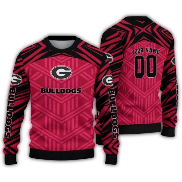Personalized Georgia Bulldogs Chevron Pattern Ugly Sweater 1