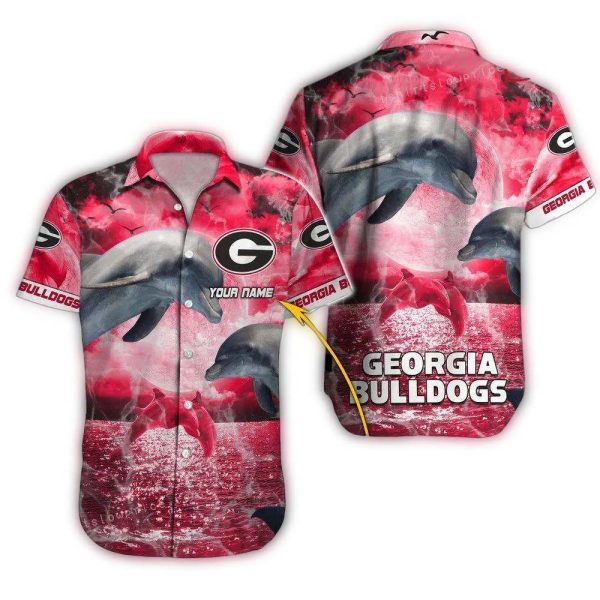 Personalized Georgia Bulldogs Dolphins Wave Beach Hawaiian Shirt 1