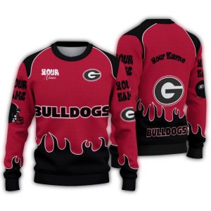 Personalized Georgia Bulldogs Flame Border Ugly Sweater