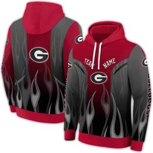 Personalized Georgia Bulldogs Flame Outline All-Over Print Hoodie