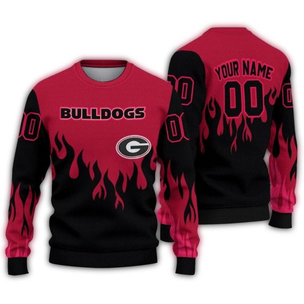 Personalized-Georgia-Bulldogs-Flame-Outline-Ugly-Sweater-1 Personalized Georgia Bulldogs Flame Outline Ugly Sweater 1