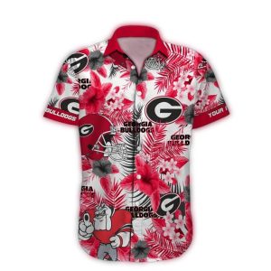 Personalized Georgia Bulldogs Floral Flower And Mascot Hawaiian Shirt
