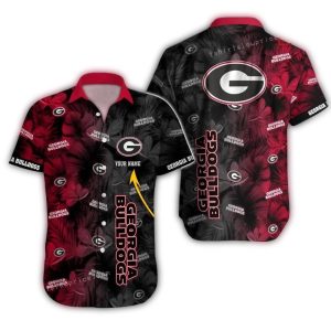 Personalized Georgia Bulldogs Floral Leafs Pattern Hawaiian Shirt