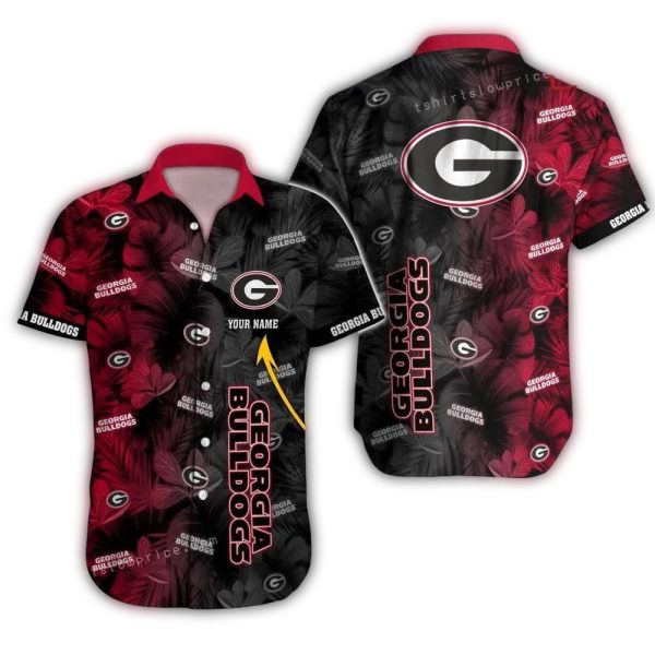 Personalized Georgia Bulldogs Floral Leafs Pattern Hawaiian Shirt 1