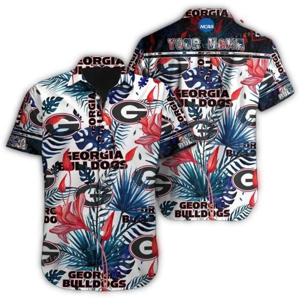 Personalized Georgia Bulldogs Floral Leafs and Flower Hawaiian Shirt 1
