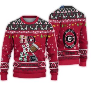 Personalized Georgia Bulldogs Ho Ho Ho Snow Christmas Ugly Sweater