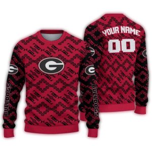 Personalized Georgia Bulldogs Lattice Gridwork Ugly Sweater