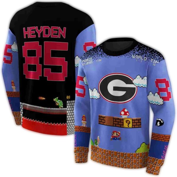 Personalized Georgia Bulldogs Mario Blue Black AOP Sweatshirt 1