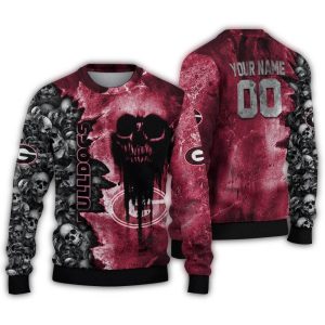 Personalized Georgia Bulldogs Skull Collage Ugly Sweater