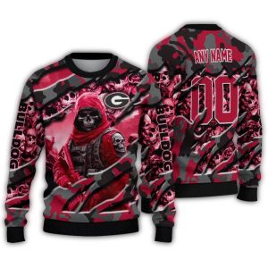 Personalized Georgia Bulldogs Skull Horde Ugly Sweater