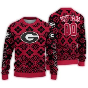 Personalized Georgia Bulldogs Snowflake Matrix Ugly Sweater