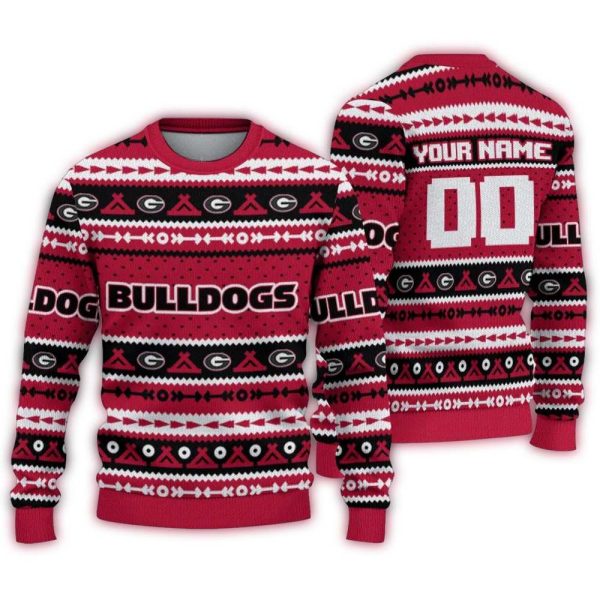 Personalized Georgia Bulldogs Tent Stripes Ugly Sweater 1
