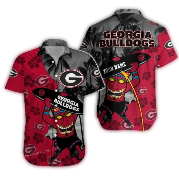 Personalized Georgia Bulldogs Tiki Surf Tropical Hawaiian Shirt 1