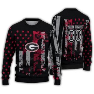 Personalized Georgia Bulldogs Vintage Usa Flag Ugly Sweater