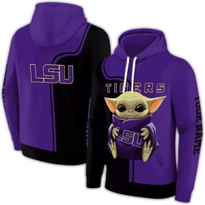 Personalized Lsu Tigers Baby Yoda Purple Black All Over Print Hoodie