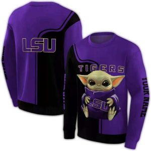 Personalized Lsu Tigers Baby Yoda Purple Black All Over Print Sweatshirt