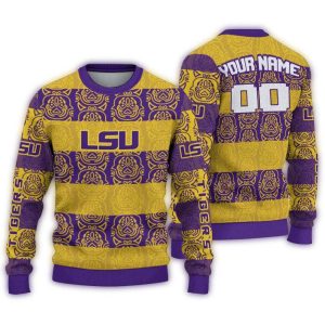 Personalized Lsu Tigers Bulldog Motif Ugly Sweater