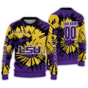 Personalized Lsu Tigers Burst Swirl Purple Ugly Sweater