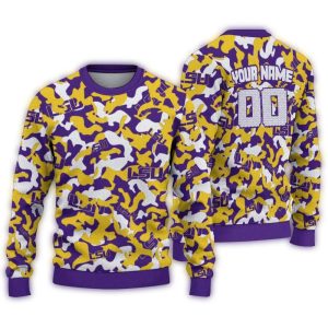 Personalized Lsu Tigers Camouflage Motif Ugly Sweater