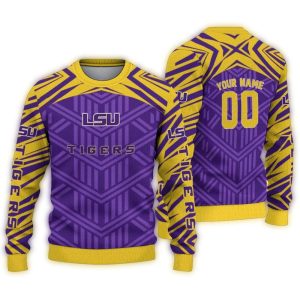 Personalized Lsu Tigers Chevron Pattern Ugly Sweater