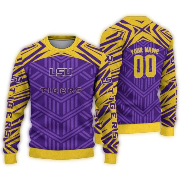 Personalized LSU Tigers Chevron Pattern Ugly Sweater 1