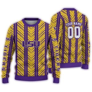 Personalized Lsu Tigers Chevron Rows Ugly Sweater