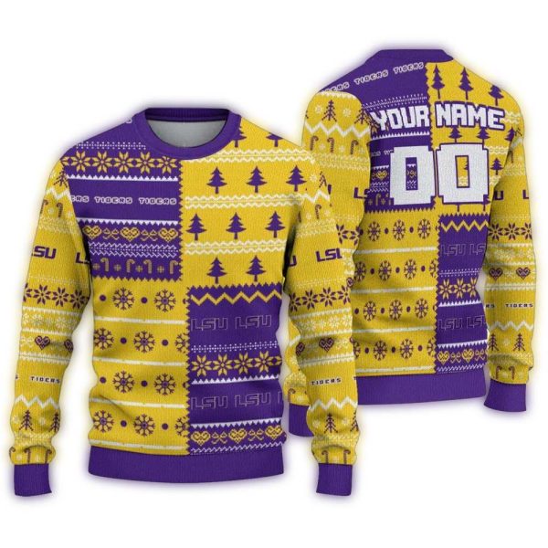 Personalized LSU Tigers ChristmasTree Bands Ugly Sweater 1
