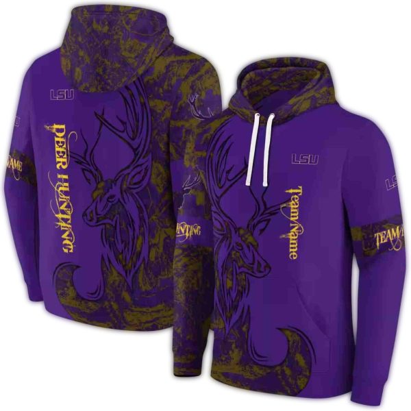 Personalized LSU Tigers Deer Silhouette Purple AOP Hoodie 1
