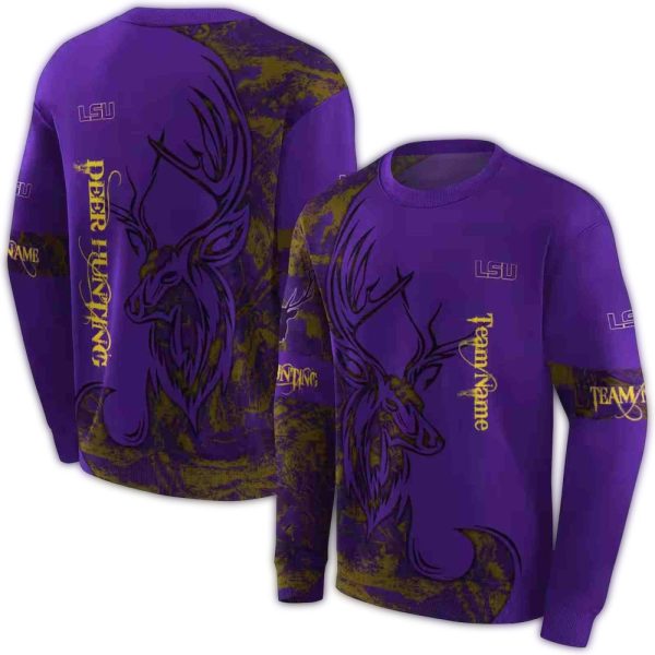 Personalized LSU Tigers Deer Silhouette Purple AOP Sweatshirt 1