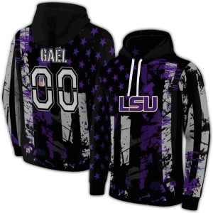 Personalized Lsu Tigers Distressed Flag Purple Black All Over Print Hoodie