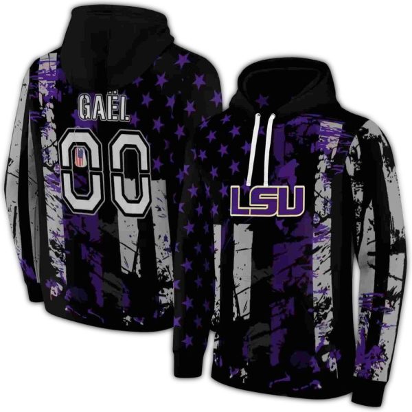 Personalized LSU Tigers Distressed Flag Purple Black AOP Hoodie 1