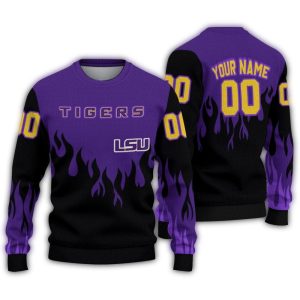 Personalized Lsu Tigers Flame Outline Ugly Sweater