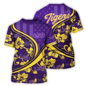Personalized Lsu Tigers Floral Flower And Flag Us All-Over Print T-Shirt