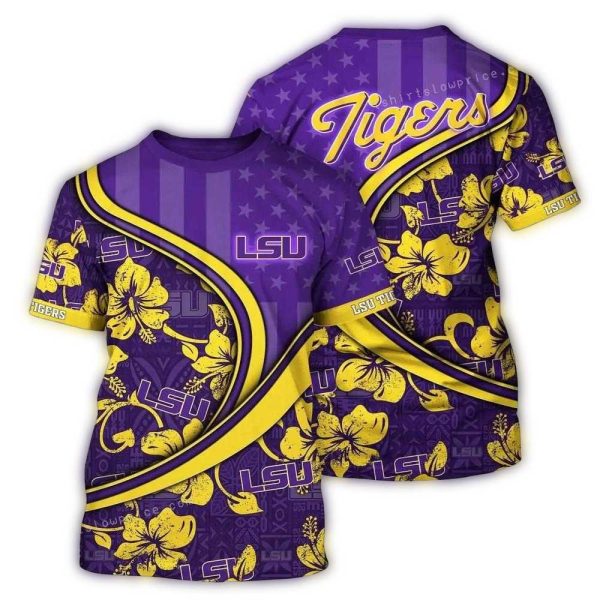 Personalized LSU Tigers Floral Flower and Flag US AOP T Shirt 1