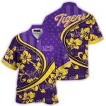 Personalized Lsu Tigers Floral Flower And Flag Us Hawaiian Shirt