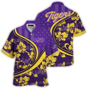 Personalized Lsu Tigers Floral Flower And Flag Us Hawaiian Shirt