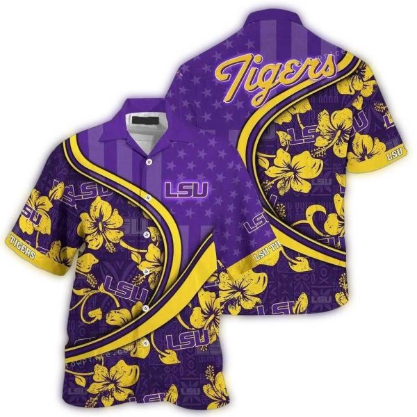 Personalized LSU Tigers Floral Flower and Flag US Hawaiian Shirt 1