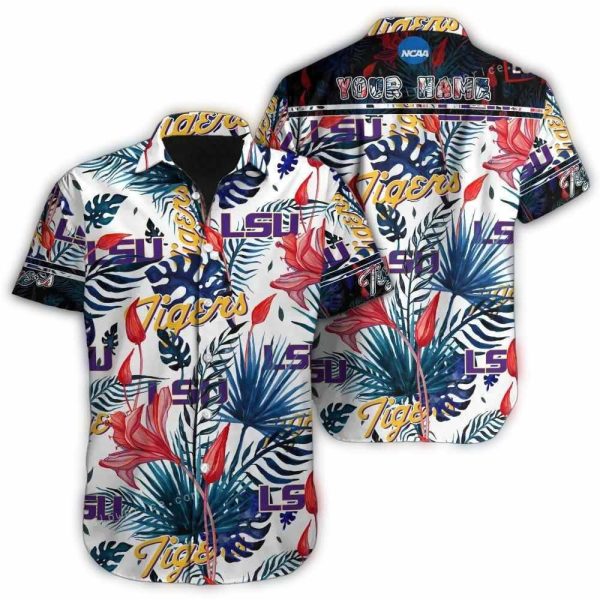 Personalized LSU Tigers Floral Leafs Hawaiian Shirt 1