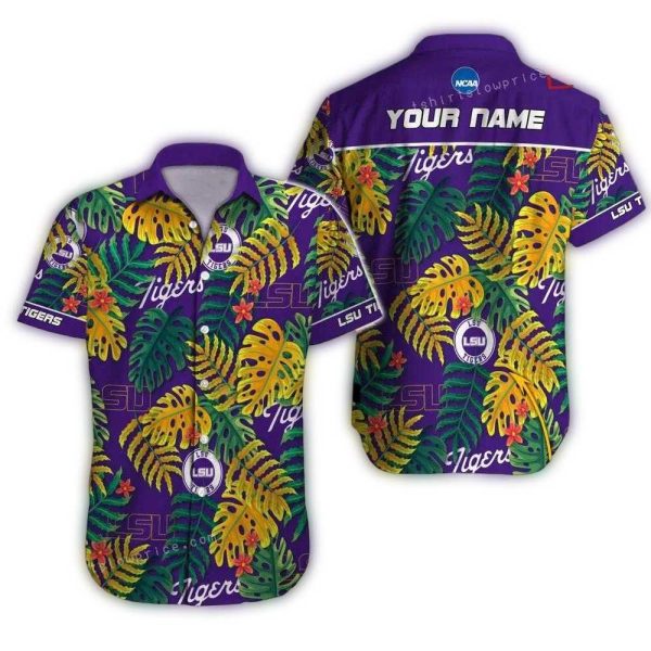 Personalized LSU Tigers Floral Leafs Vintage Hawaiian Shirt 1