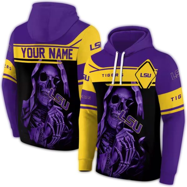 Personalized LSU Tigers Grim Reaper Purple Black AOP Hoodie 1