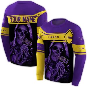 Personalized Lsu Tigers Grim Reaper Purple Black All Over Print Sweatshirt
