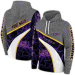 Personalized Lsu Tigers Hexagonal Mesh Purple Black Gray All Over Print Hoodie