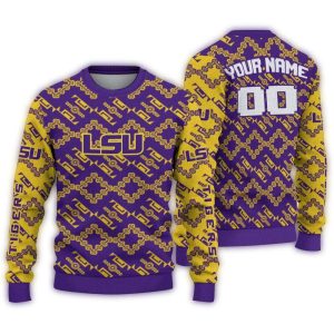 Personalized Lsu Tigers Lattice Gridwork Ugly Sweater