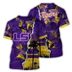 Personalized Lsu Tigers Leafs Scratch Pattern All-Over Print T-Shirt