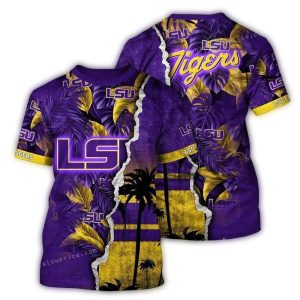 Personalized Lsu Tigers Leafs Scratch Pattern All-Over Print T-Shirt