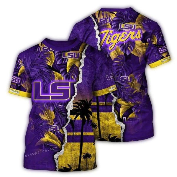 Personalized LSU Tigers Leafs Scratch Pattern AOP T Shirt 1