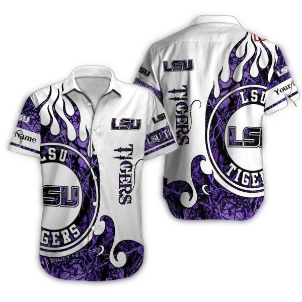 Personalized LSU Tigers Logo Fire Hawaiian Shirt 1
