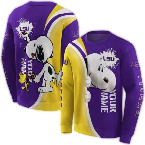 Personalized Lsu Tigers Peeking Snoopy Purple All Over Print Sweatshirt